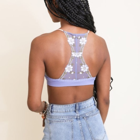 Pink Periwinkle Black Floral Lattice Bralette - Picture 2 of 5